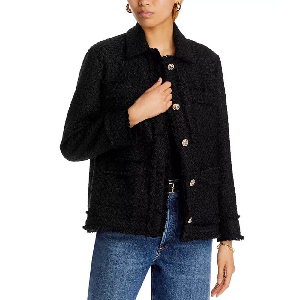 AQUA Black Tweed Collared Jacket Size S